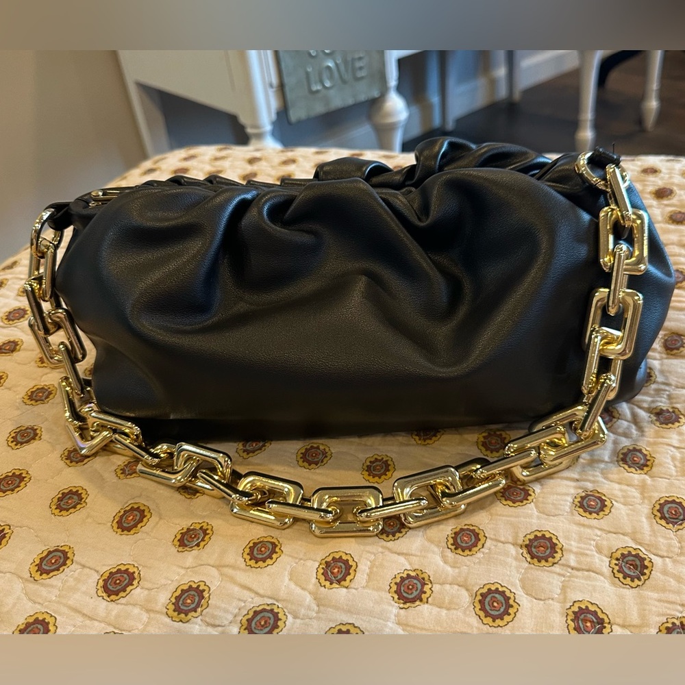 Prime Original Black Cloud Clutch Bag with Gold Chunky Chain Like New - Picture 3 of 6